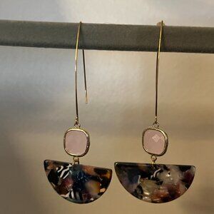 Eye Candy Los Angeles gold wire frame earrings pink quartz stone mixed resin
